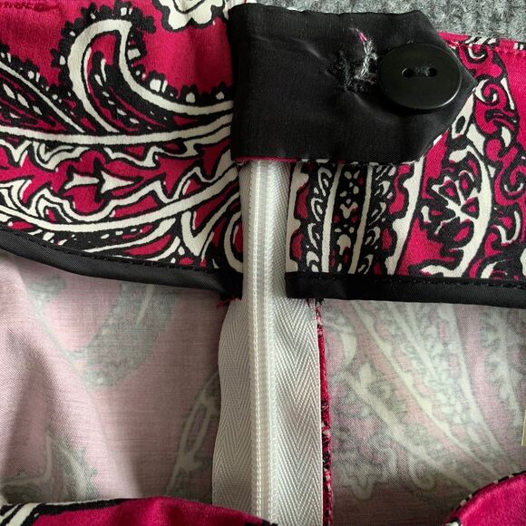 Talbots Paisley Print Ankle Pants Multicolor Size 8 Side Zipper Maroon w/ White - Picture 9 of 10